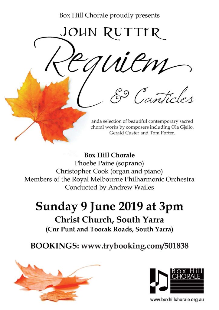John Rutter Concert Poster Concerts - Box Hill Chorale